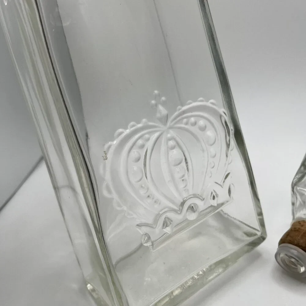 Vintage MCM Crown Royal Whiskey Decanter Clear Glass Square Cut D-126 EMPTY